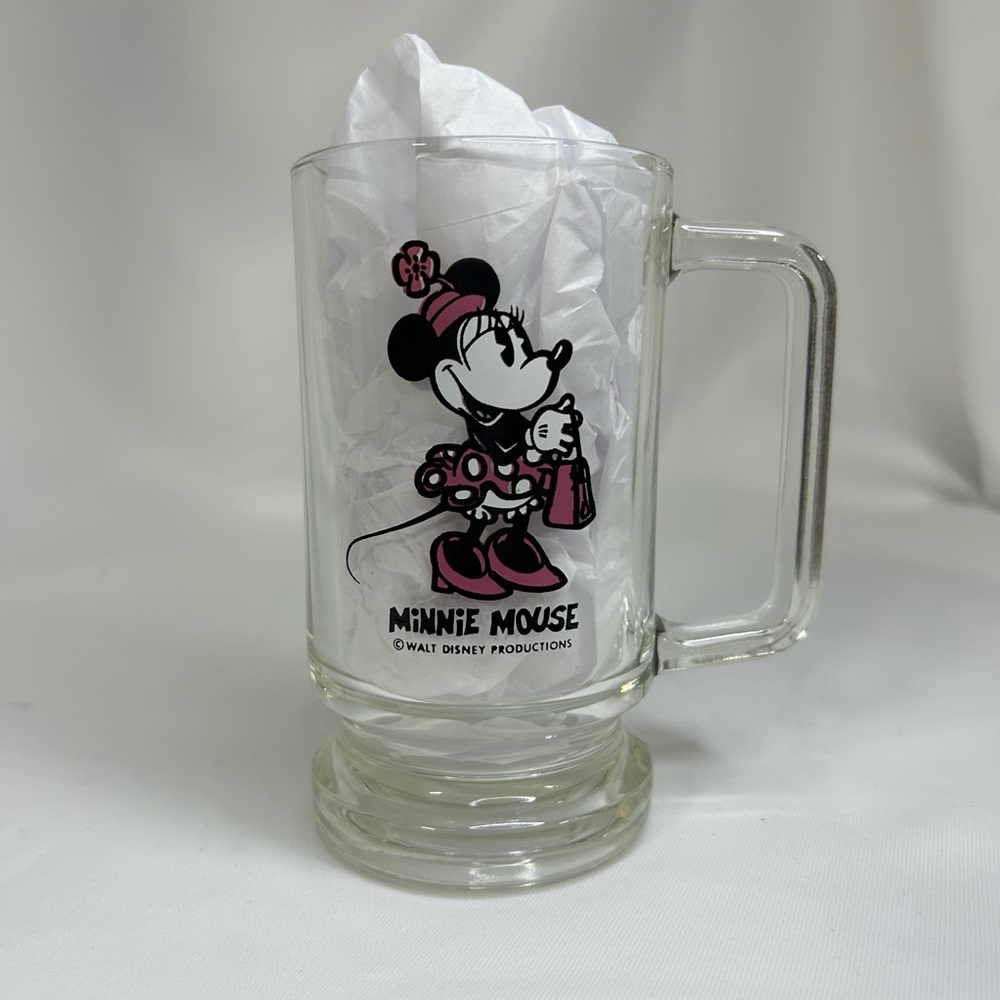 Vintage Walt Disney Productions Glass Minnie Mouse Mug With Handle-5.5”
